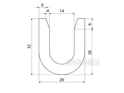 "U" Silikonprofil, 32x26/14mm, 75°ShA, -60°C/+180°C, transparent, 
